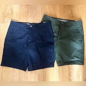 NWT 2 Sonoma 9” inseam Flat-Front Shorts for men size 34 (in green and navy)